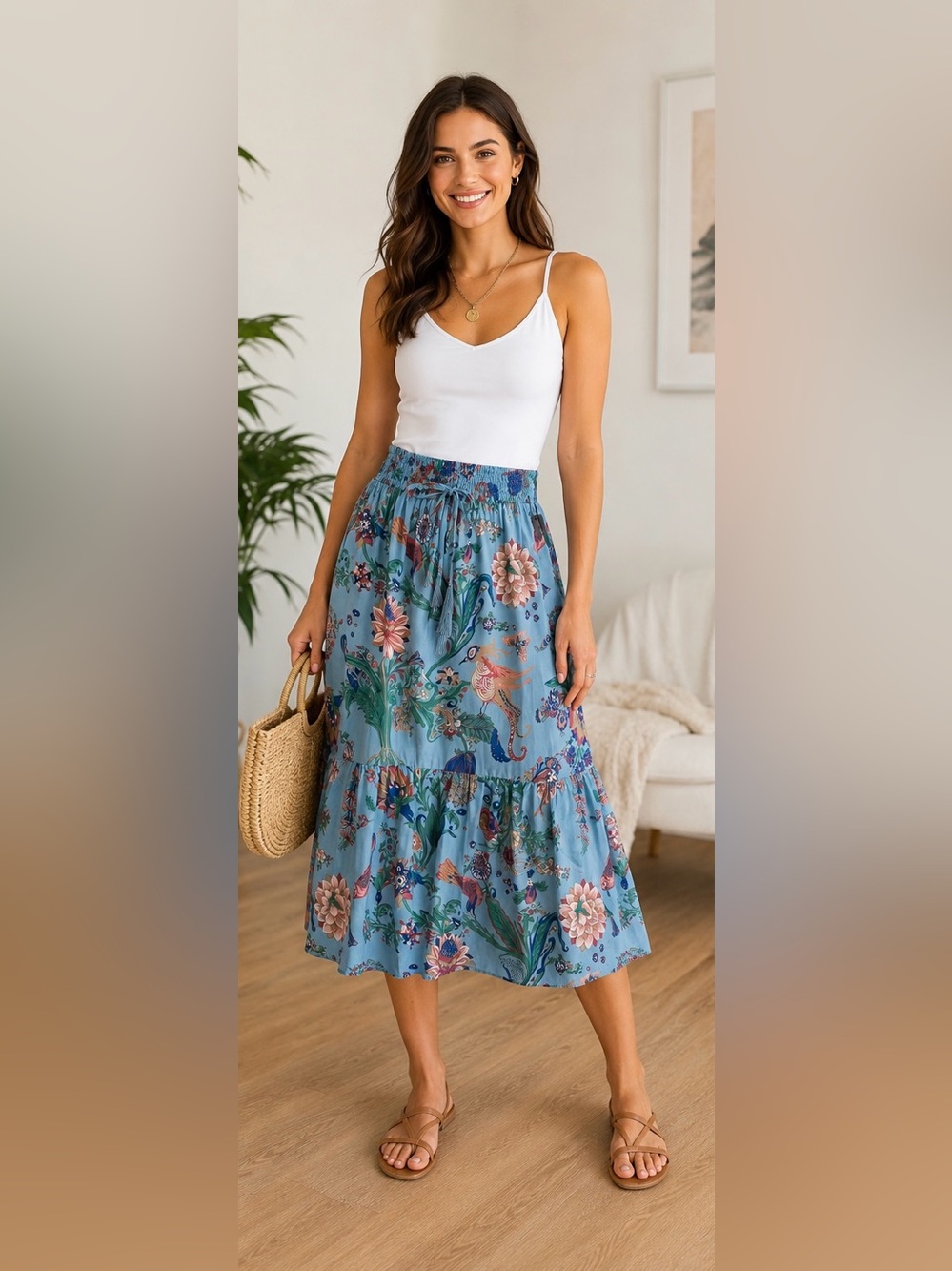 NWT T Tahari Floral Midi Skirt โ Size S | Elastic Waist | Adjustable ๐๐ธ - Picture 3 of 12